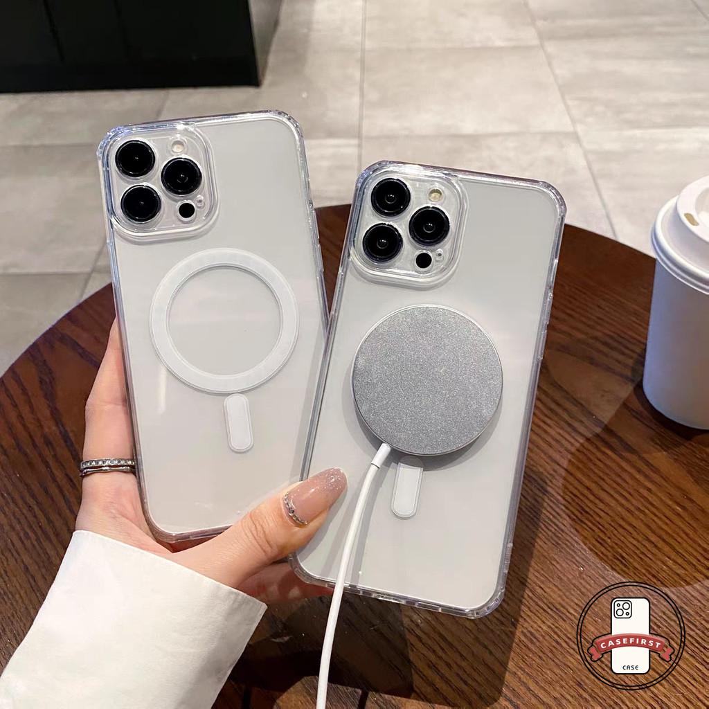 เคสไอโฟน13 กรอบประจุแม่เหล็กแฟชั่นนุ่มใส สำหรับ IPhone 11 14 13 12 16 15 Pro Max XS Max X 8 7 16 14 15 Plus XR SE 3 2020