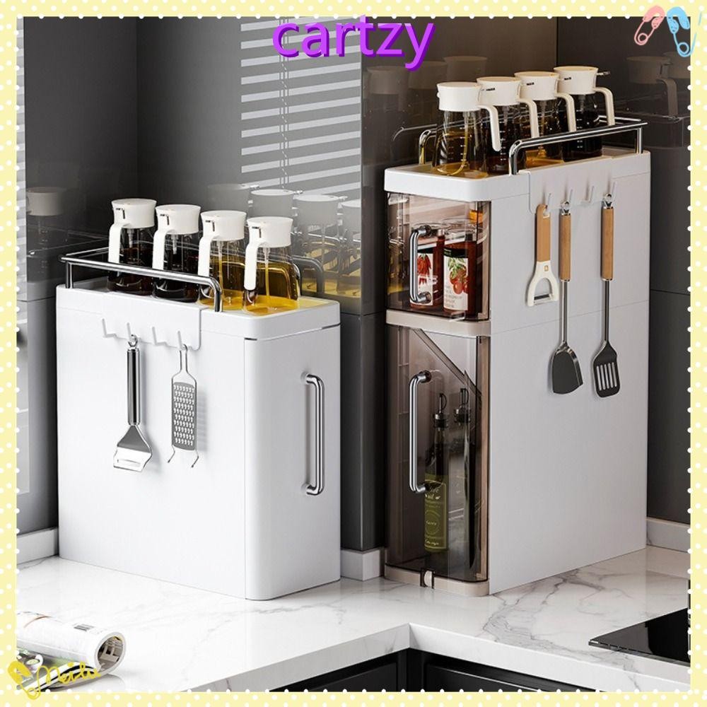CARTZY ชั้นเก็บของในครัว, ที่เก็บเครื่องเทศ PET 2/3 ชั้น, ตู้บางอเนกประสงค์ชั้นวางของเครื่องเทศในครัวแบบดึงออกเคาน์เตอร์