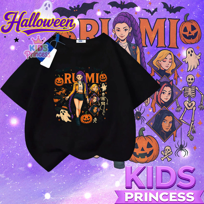 COD Kpop Demon Hunters Halloween T-shirt ฮาโลวีน ลาย เสื้อยืดเด็กพร้อมส่ง ผ้าคอตตอล เสื้อเชิ้ต 90-15