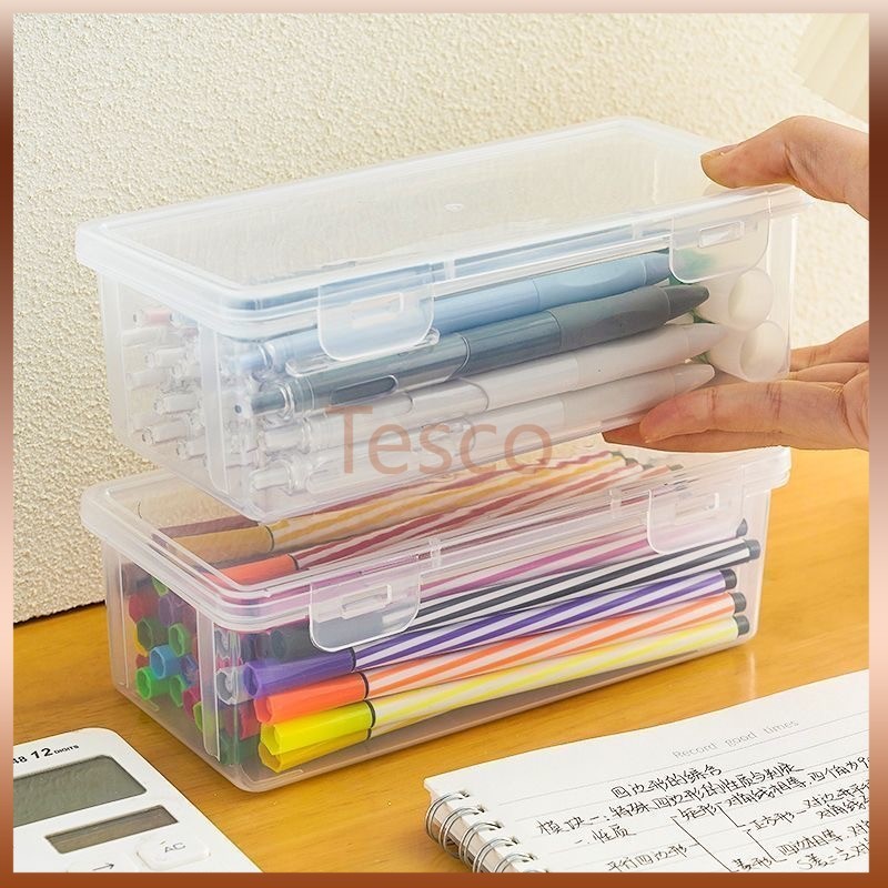 Tesco กล่องดินสอพลาสติกใสอเนกประสงค์ กล่องดินสอพลาสติกใส กันน้ำ ความจุใหญ่ 19x9x6 ซม.