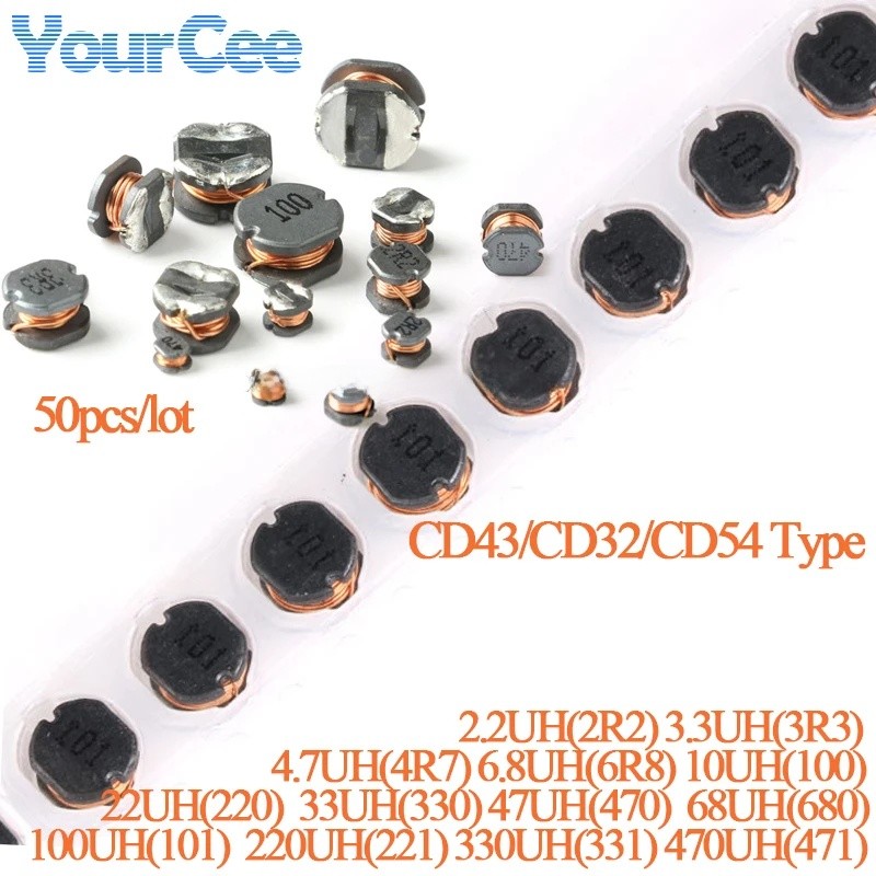 50 ชิ้น CD43 CD32 CD54 SMD Wire Wound Power Inductor ชิป 2.2UH(2R2) 3.3UH(3R3) 4.7UH(4R7) 6.8UH(6R8)