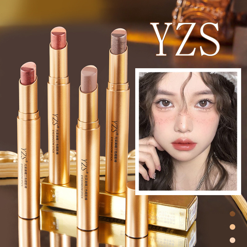 YZS Eyeshadow Stick อายแชโดว์ปากกา อายแชโดว์แบบแท่งกันน้ําสามสี ปากกาเน้นข้อความเคลือบด้านติดทนนาน แต่งหน้าอย่างรวดเร็ว