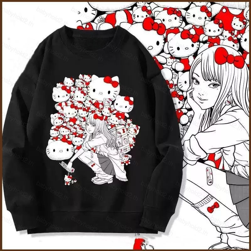 COD✅ (จัดส่งในกรุงเทพฯ) MAO Shop Kawakami Tomie Sanrio Hello Kitty Anime Sweatshirt Unisex แขนยาวคอสเพลย์ .