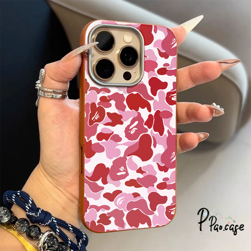 เคสไอโฟน XR สำหรับ IPhone 17 AIR 11 13 16 15 14 12 Pro Max 15 14 16 7 8 Plus XR X XS หน้าจอเต็มหน้าจอสีชมพูลายพรางหนัง - รูปที่ 5