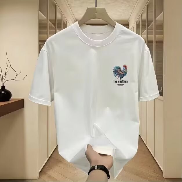 2025 NEW 2025 Fashion Short Sleeve T-Shirt Men Loose Fit 2025 Summer Big Rooster Print New Fashion T
