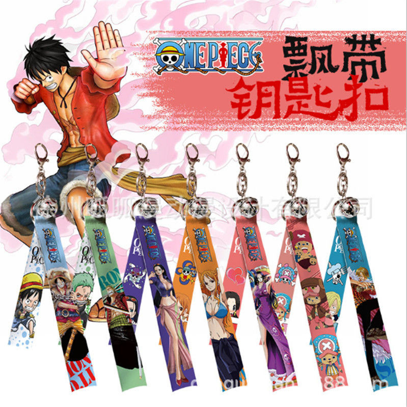 New Product#[1127People Collection]Anime One Piece Wind Chime Ribbon Keychain Luffy Zoro Nami Sanji 