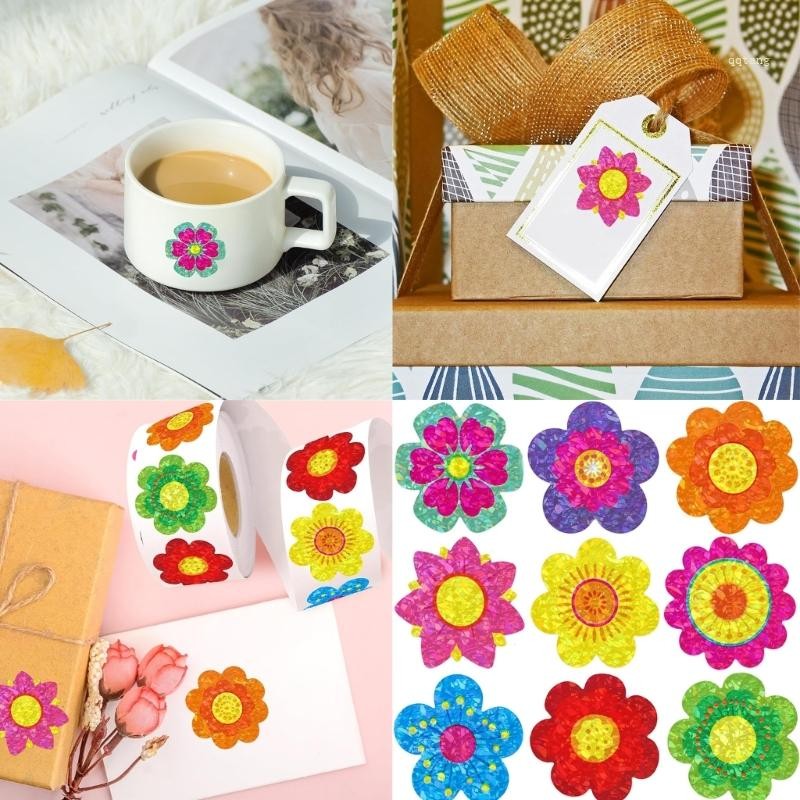 QQ * 500 ชิ้นระยิบระยับดอกไม้สติกเกอร์กาวป้ายซีลสําหรับ Scrapbooking Journal