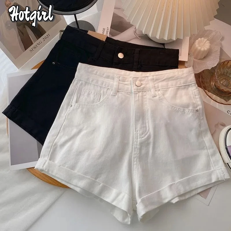 Hotgirl พร้อมส่ง ผู้หญิงเกาหลีกางเกงยีนส์ขาสั้น กางเกงยีนส์ขาสั้นเอวสูง S-XL สีพื้น ทรงสลิมฟิตพื้นฐาน แฟชั่นสไตล์แคชชวล