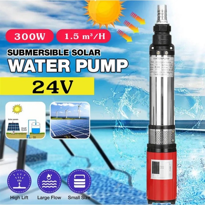 ปั๊มจุ่มบาดาล 24V 300W คอยล์ทองแดงแท้ แรงดันสูง พร้อมสายไฟ 10 เมตร