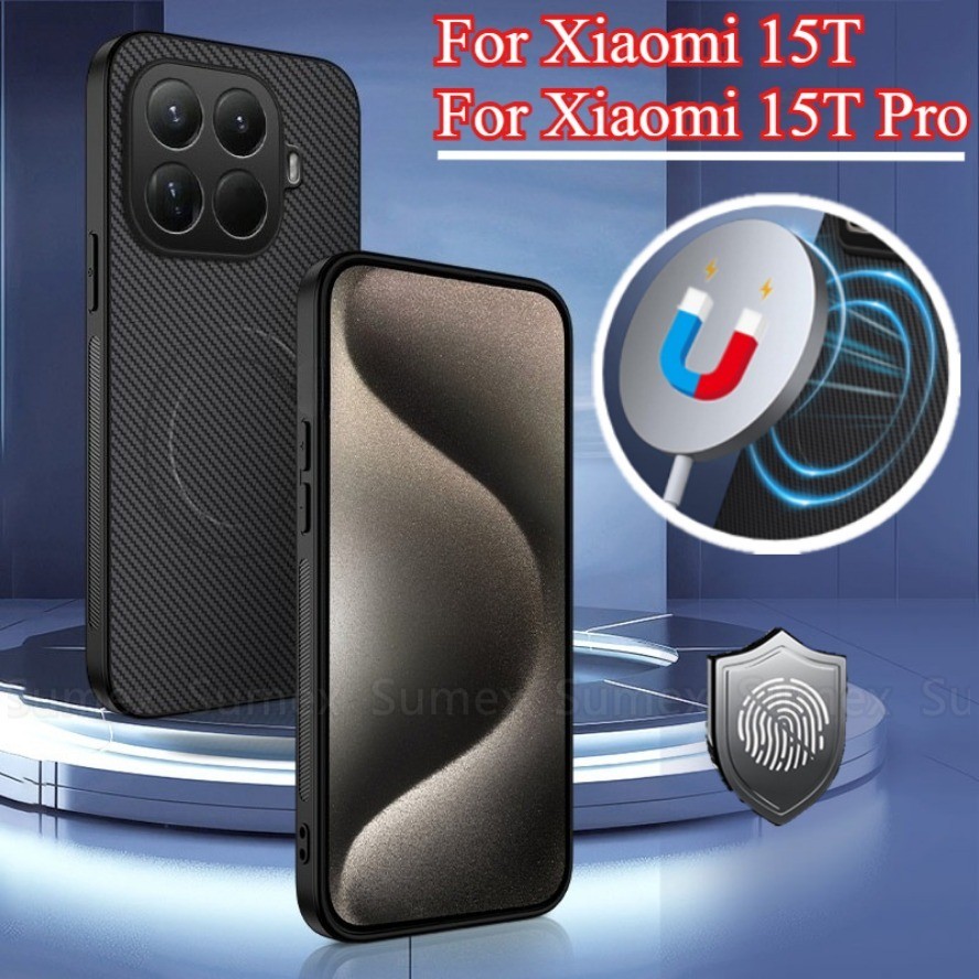 Ultra Thin คาร์บอนไฟเบอร์เคสโทรศัพท์สําหรับ Xiaomi 15T Xiaomi15T Pro 5G กันกระแทกแม่เหล็กชาร์จแหวนปล