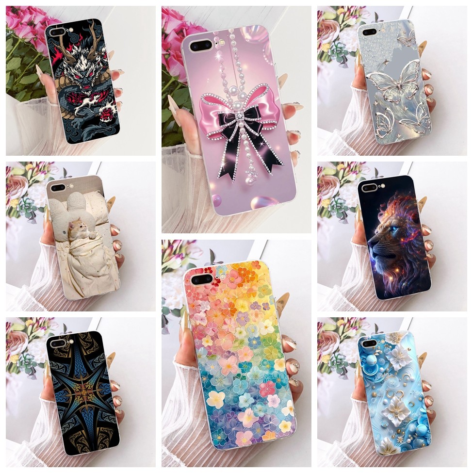 Clear สําหรับ iPhone 8 Plus A1897 สําหรับ iPhone 7 Plus A1784 กรณีแมวน่ารักแฟชั่นผีเสื้อ 2D ทาสีนุ่ม