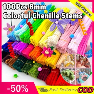100Pcs 8mm New Colorful Chenille Stems for DIY Flower Crafting and Kids Creative Toys