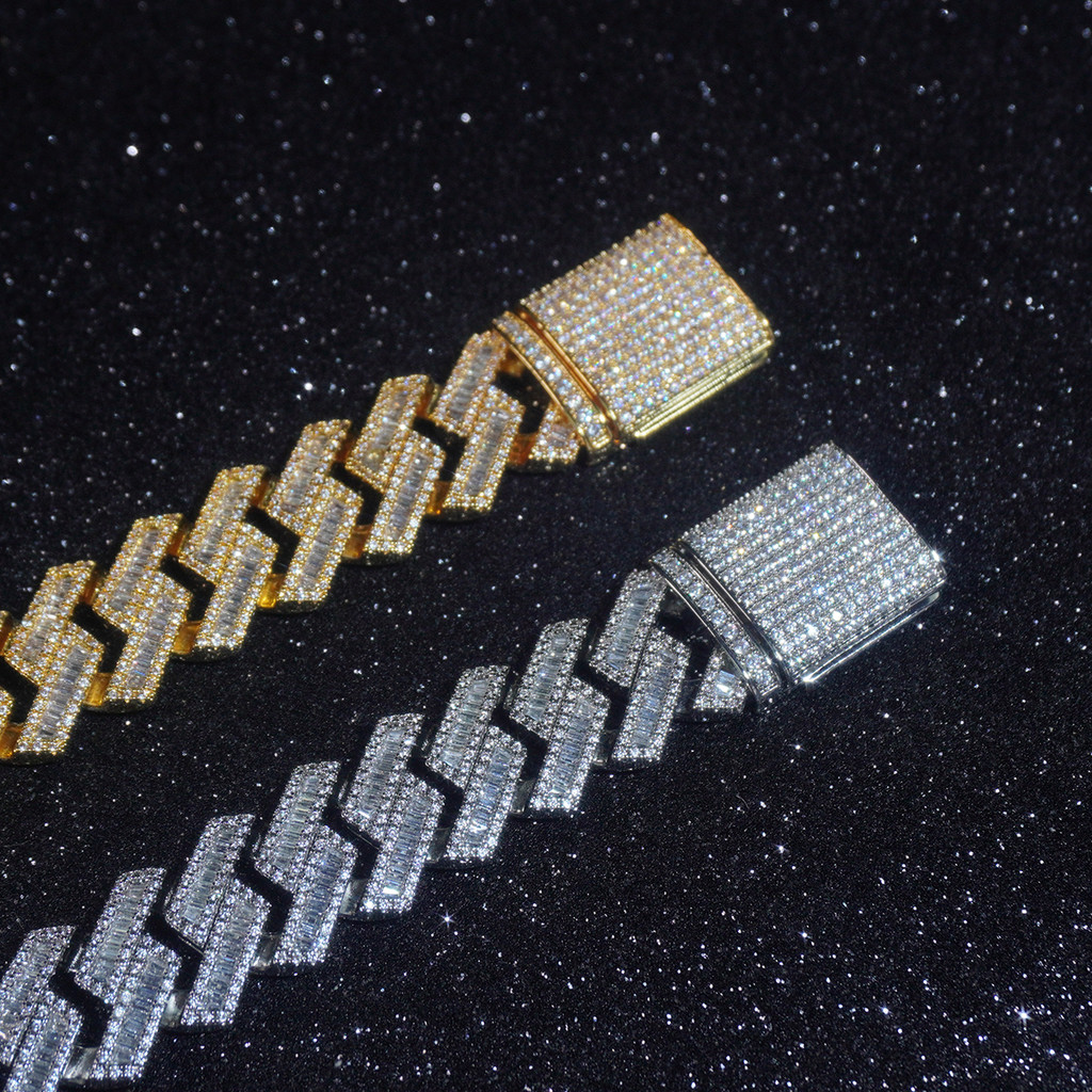 LFL เครื่องประดับสไตล์ฮิปฮอปยุโรปอเมริกัน สร้อยคอดีไซน์คิวบา พร้อมพลอยสแควร์และแท่งทรายพิเศษ สำหรับส