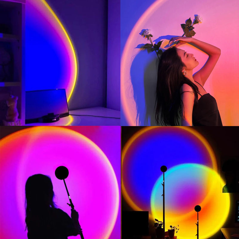 Sunset Sunset Projection Light บรรยากาศ Night Light การถ่ายภาพข้างเตียงเติมแสง Influencer ห้องนอน Li