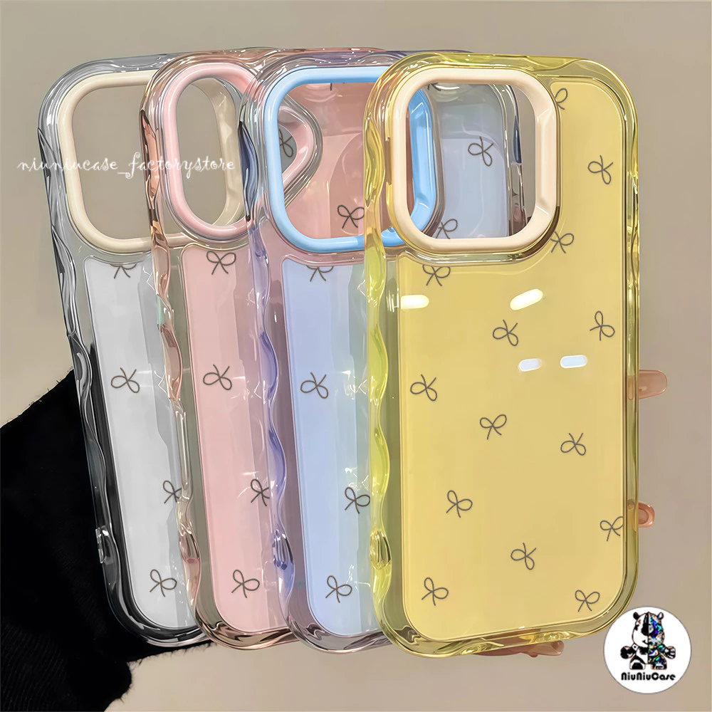 สําหรับ เคสไอโฟน13 โบว์ผีเสื้อที่น่ารัก For iPhone 16 15 14 13 12 11 17 Pro Max 15 16 Plus เคสโทรศัพท์ Insสี Jelly Case