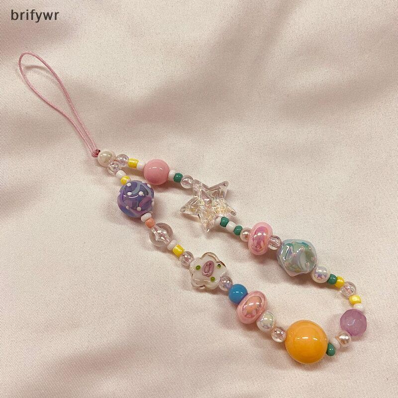 Bri Creative DIY ลูกปัดที่มีสีสันโทรศัพท์ Chain Anti-los สายคล้องโทรศัพท์ Charm จี้น่ารัก Lanyard สํ