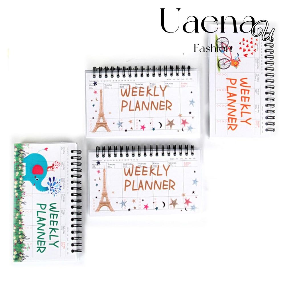 UAENAU Weekly Planer แบบพกพาโน้ตบุ๊คคอยล์แบบพกพา Up-turning Tearable