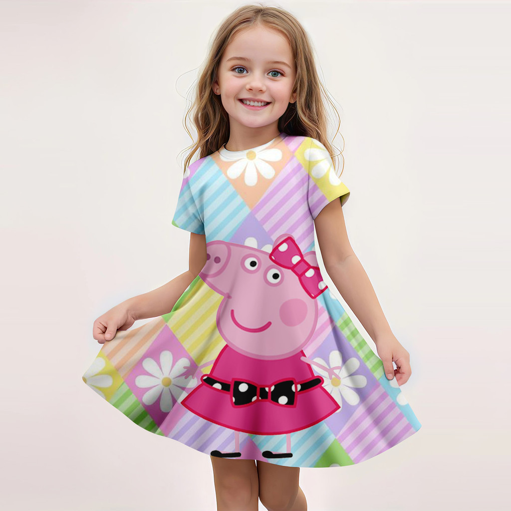 Peppa Pig 3D ลายพิมพ์ ชุดแขนสั้น สำหรับเด็กหญิง น่ารักสำหรับการสวมใส่และการเล่นบทบาท ราคา ถูกที่สุด ดีลบีเคเค แกลเลอรีภาพที่ 5