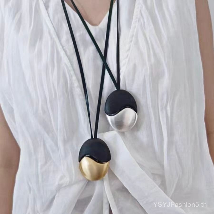 สร้อยคอมุกไม้Ebonyเคลือบเงินและทองสำหรับผู้หญิง