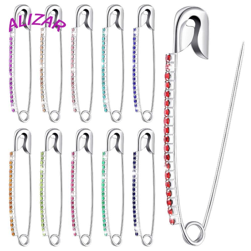 ALIZAR เข็มกลัดผ้าคลุมไหล่เสื้อกันหนาว แบบคริสตัลเงินและทอง สไตล์ปลอดภัย Lapel Collar เสริมแต่งเสื้อผ้า