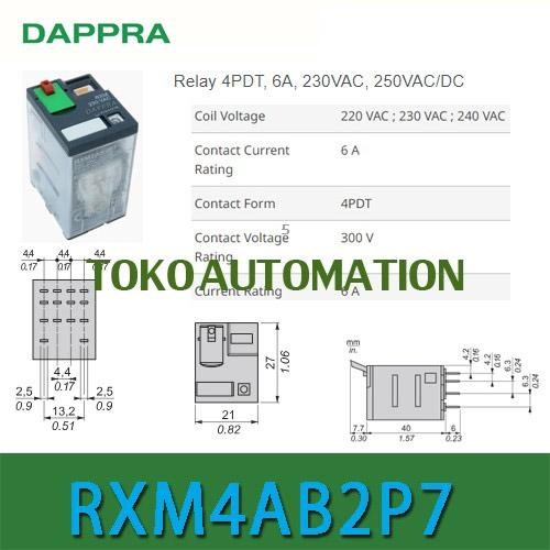 RXM4AB2P7 รีเลย์ปลั๊กอินขนาดเล็ก 14pin 4PDT 6A 230 V AC PK98 JIE27