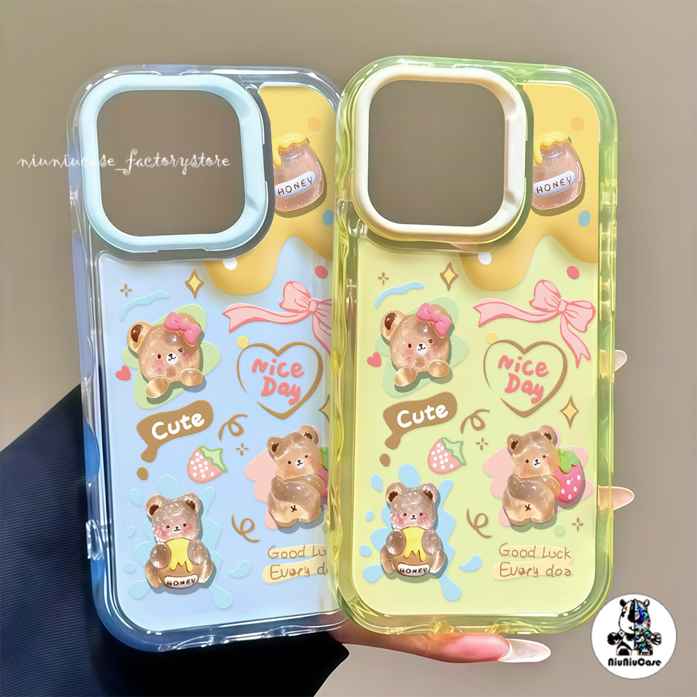 สําหรับ เคสไอโฟน13 หมีน้อยน้ำผึ้ง For iPhone 16 15 14 13 12 11 17 Pro Max 16 Plus เคสโทรศัพท์ Insสี Jelly Case กันกระแทก
