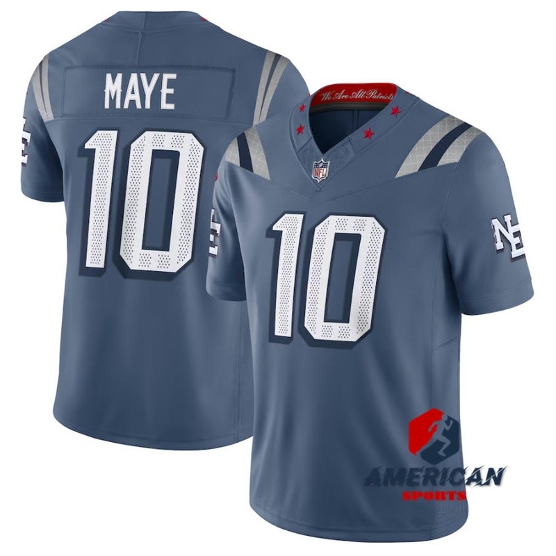 Mens Drake Maye New England Patriots Storm Blue Jersey from the 2025 Rivalries Collection