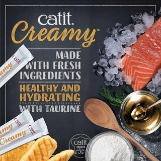 Catit creamy ขนมแมวเลีย grain-free ไม่ใส่วัตถุกันเสีย แคลต่ำ ไม่อ้วน ไม่เค็ม เกรดพรีเมียม { แพ็ค 5 ซอง }