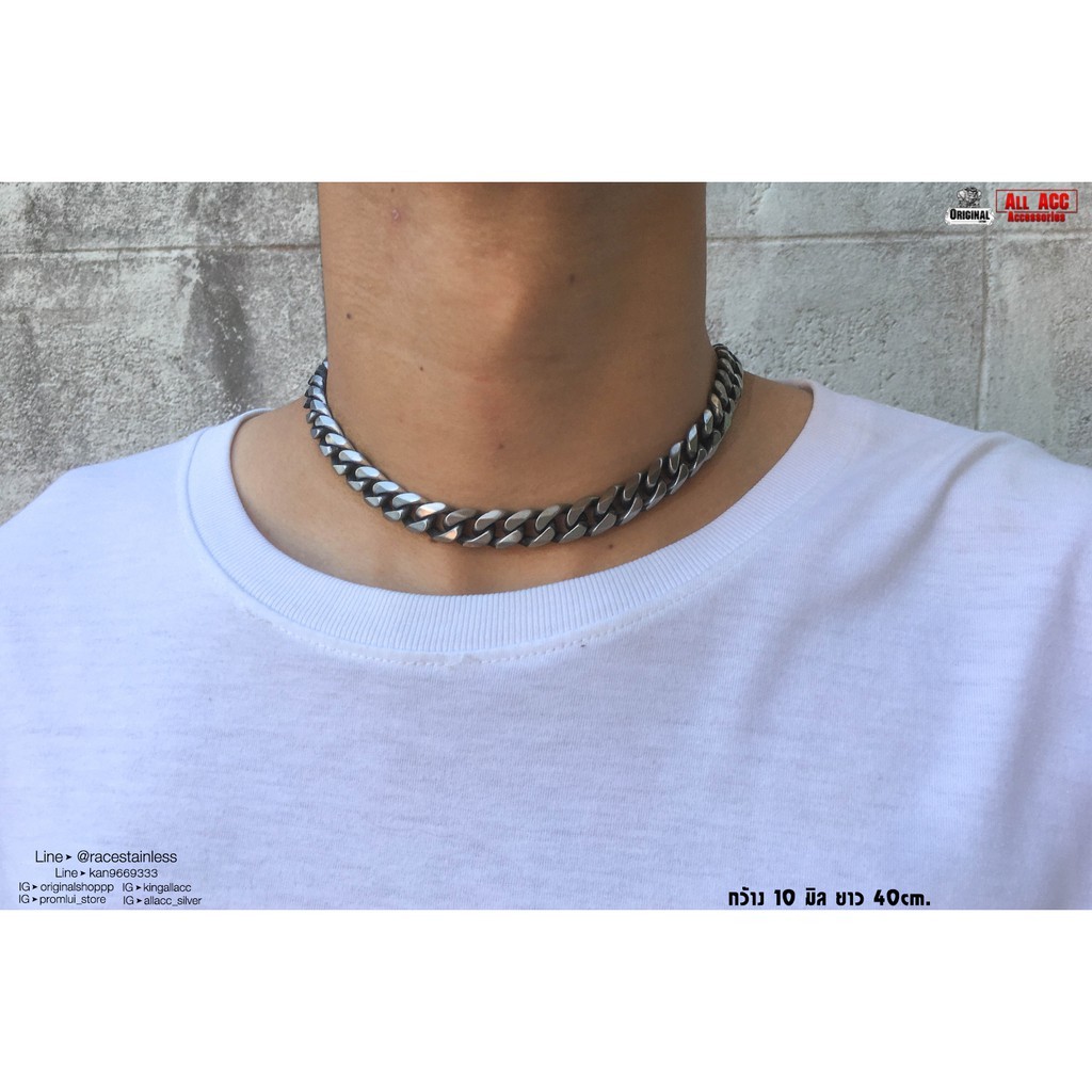 สร้อยคอชิดคอ รมดำเหลี่ยมตัดมุม10มิล (ชิดคอ) สแตนเลสแท้100% stainless 316l สร้อยคอโซ่ Hiphop necklace