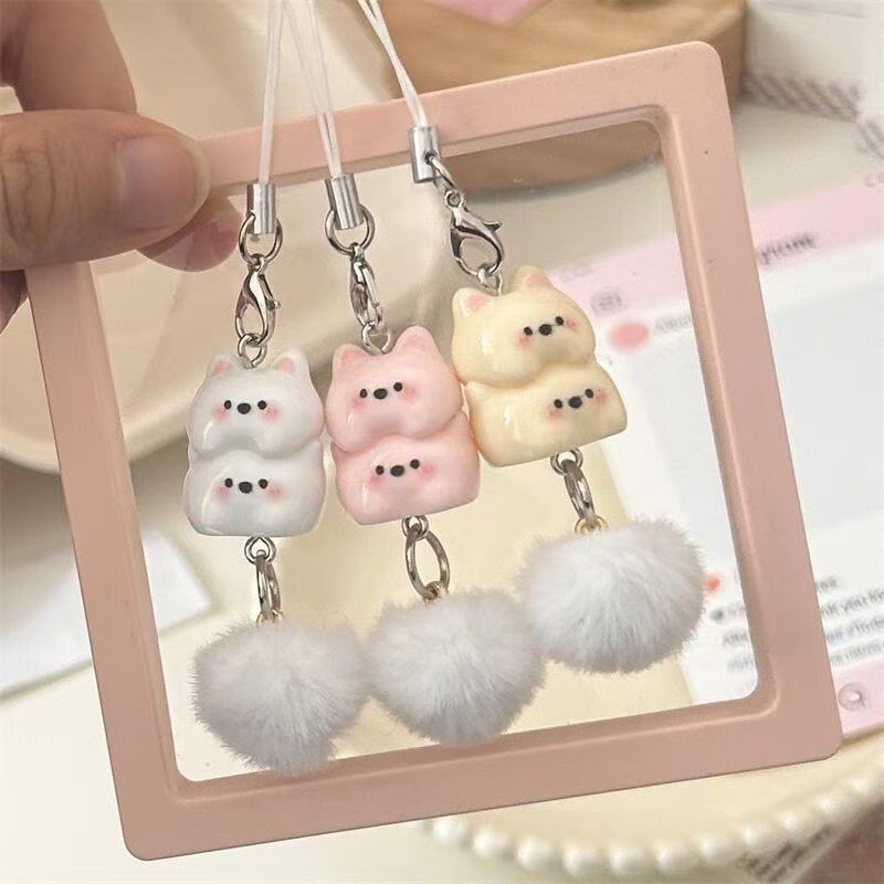 [พร้อมส่ง] สายห้อยโทรศัพท์ ลายสัตว์เลี้ยงแก้มป่องซ้อนสองชั้น พวงกุญแจห้อยกระเป๋าน่ารักๆ