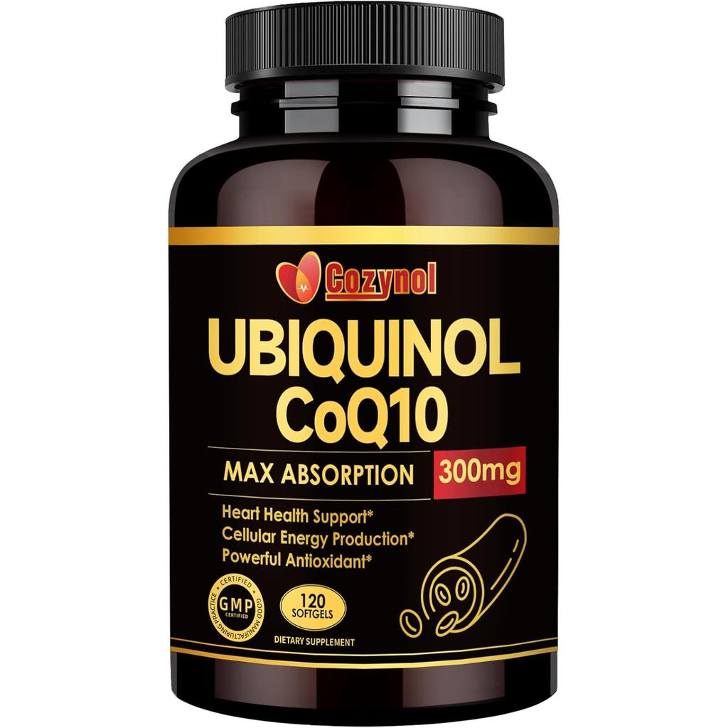 Ubiquinol CoQ10-300mg-Softgels with Vitamin E & Omega 3, Coenzyme อาหารเสริมดูดซึมสูง Heart Health &