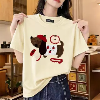 My-T🍎เสื้อน่ารัก มินิมอล oversize เสื้อแฟชั่น เกาหลี โคตรนุ่ม ผ้าคอตตอน ลาย "APPLE DOG" สินค้าใหม่ 【COD】