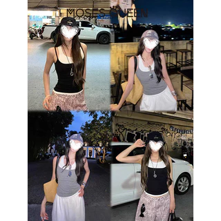 < MOSESQUEEN > เสื้อผ้าสองชิ้นแบบแฟล็กที่มีสีจับคู่กัน - เสื้อชั้นในไร้แขนที่ใช้งานได้หลากหลาย สามารถสวมใส่เป็นเสื้อชั้นนอกได้ #63689
