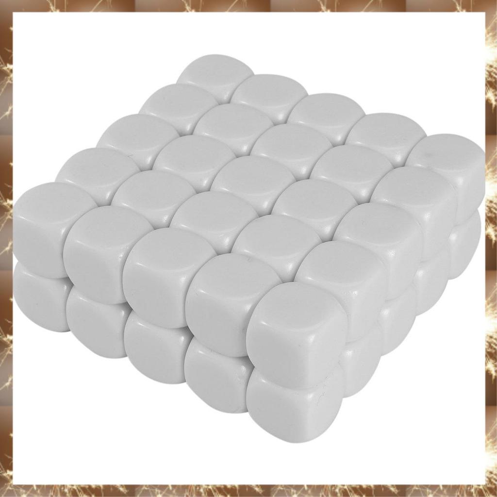 (OK B)50 Pack 16MM Blank White Dice Set อะคริลิคโค้งมน D6 ก้อนลูกเต๋าสําหรับเกม,ปาร์ตี้,สนุก,สติกเกอ