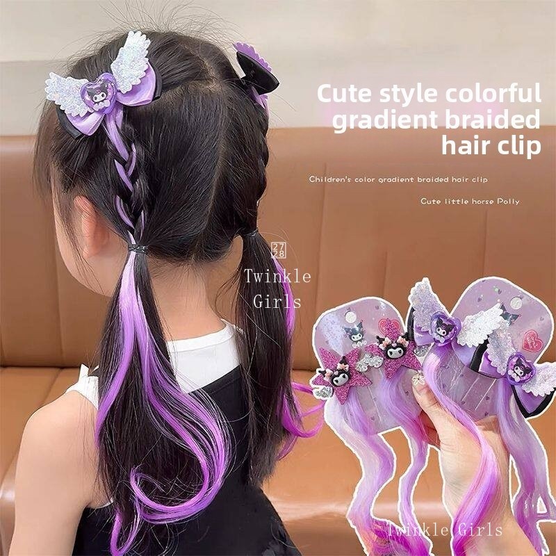 [ชุด 2 ชิ้น] Sanrio Kuromi เด็กต่อผม Braids กับ Star คลิป Cinnamoroll My Melody น่ารัก Back to School เครื่องประดับผมสําหรับสาวสี Hairpiece กิ๊บติดผมเด็ก