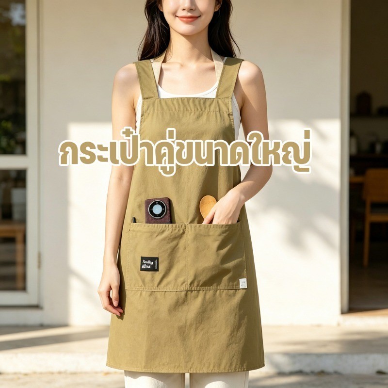 ผ้ากันเปื้อน ผ้ากันเปื้อนแขนกุด กันน้ำ หลักฐานน้ำมัน  สายสะพายไหล่กว้างพิเศษ กระเป๋าคู่ขนาดใหญ่ ห้องครัวร้านอาหาร ฯลฯ