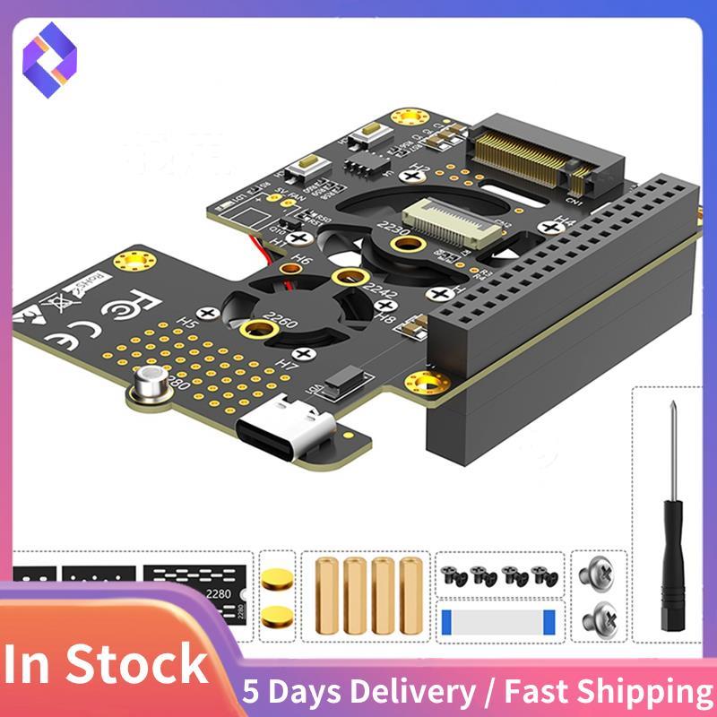 สําหรับ 5 PCIe ถึง M.2 NVMe SSD หมวก 3in1 พร้อมพัดลมคู่ Gen2 Gen3 สําหรับ 2230 2242 2260 2280 M.2 M-