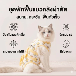 ชุดกันเลียแบบผูกหลัง เสื้อสำหรับสัตว์เลี้ยงหลังผ่าตัด / หลังทำหมัน