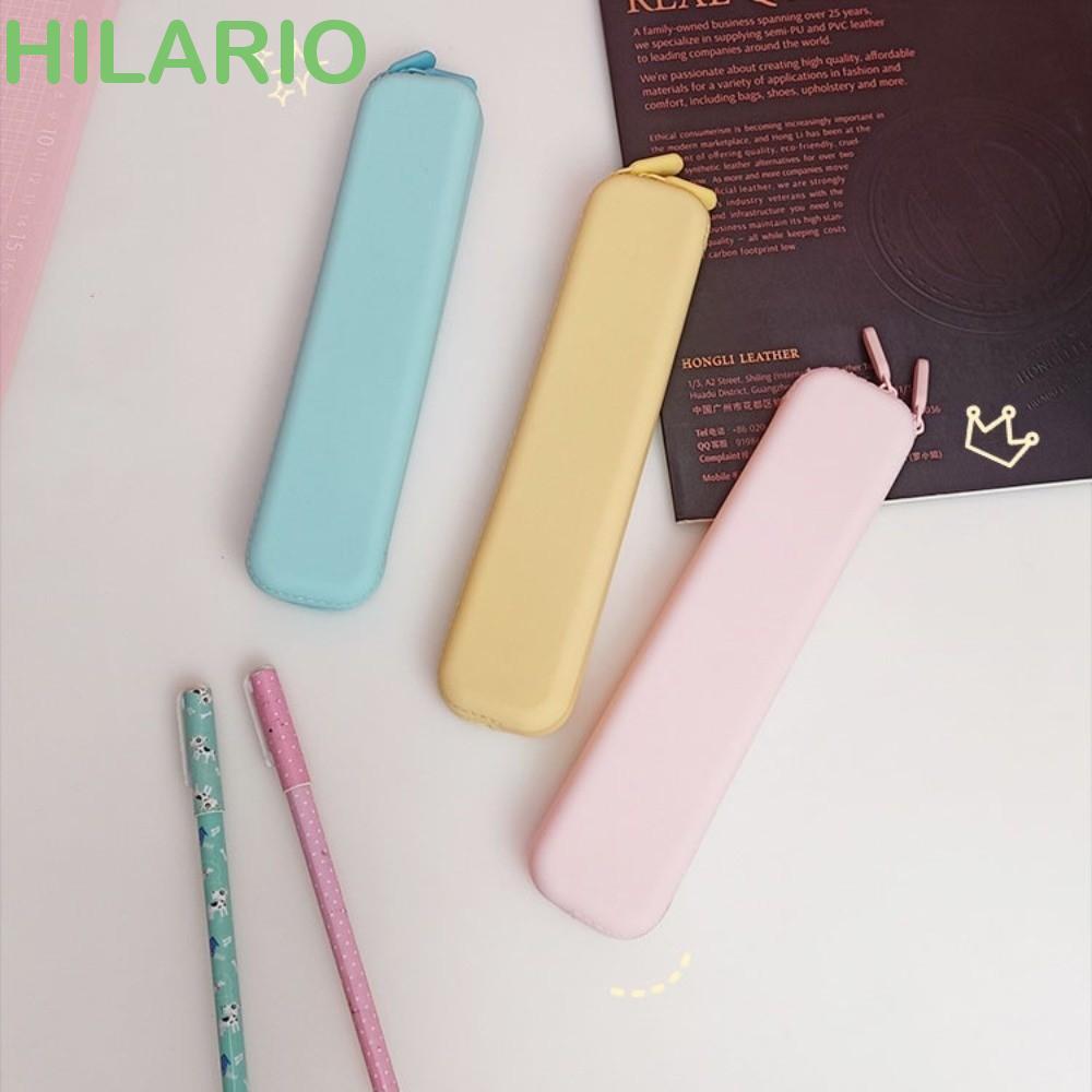 กล่องดินสอซิลิโคน HILARIO, กระเป๋าใส่ปากกายาวมัลติฟังก์ชั่น, กระเป๋าเก็บเครื่องเขียนซิปแบบนุ่มสีทึบเรียบง่ายสํานักงาน