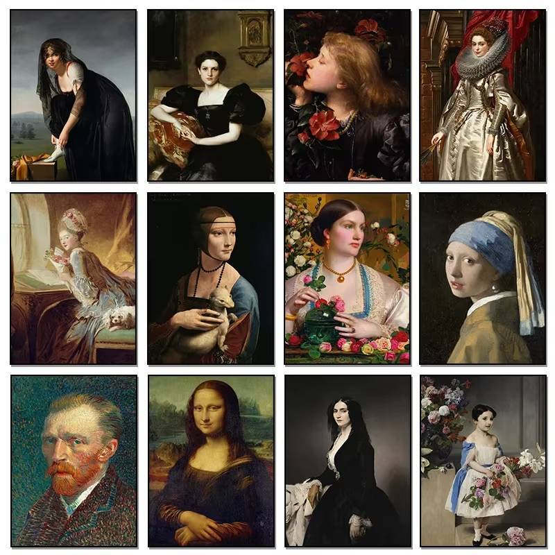 Vintage Van Gogh Mona Lisa Famous Figure Portrait Poster and Print Canvas Painting Wall Art Picture for Room Home Decor Unframed