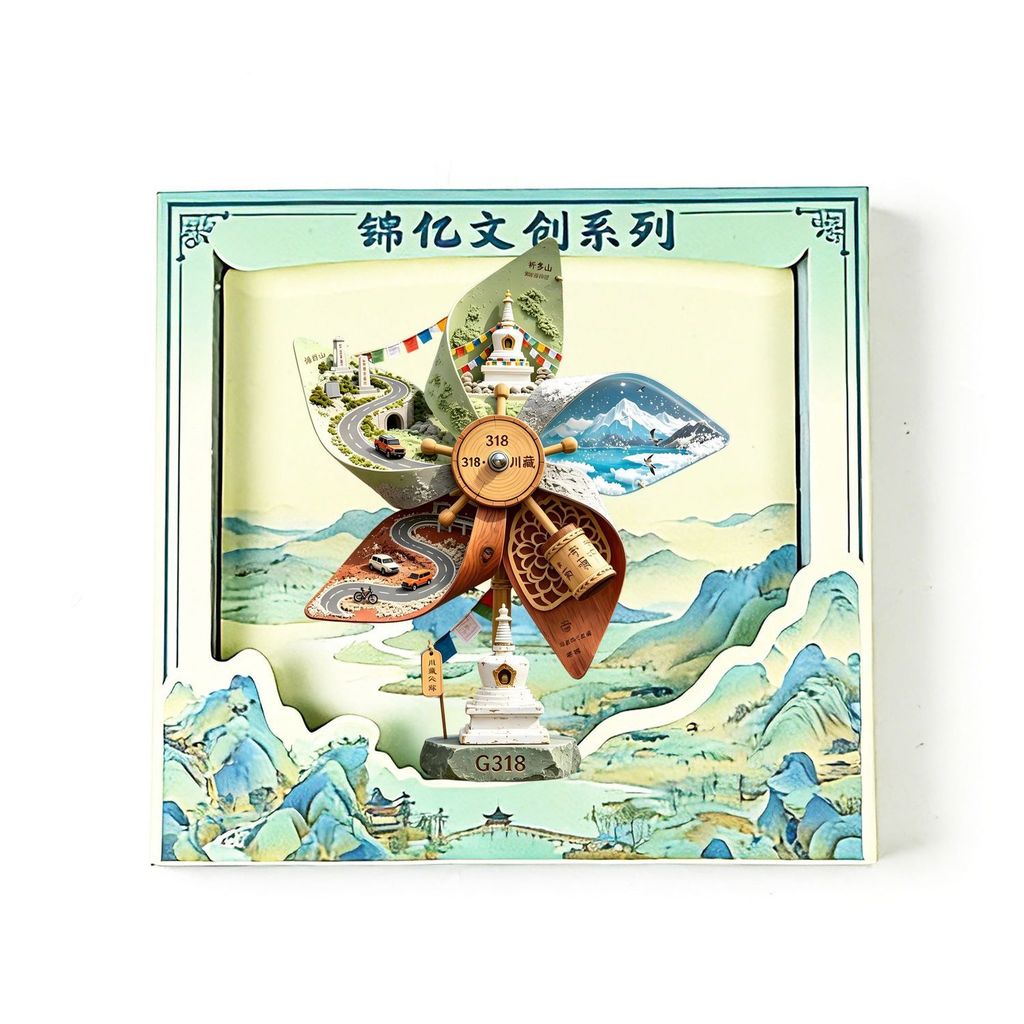 318 Chuanzang Line Interactive Turnable โลหะแม่เหล็กตู้เย็นสติกเกอร์ Ganzi Conch ของที่ระลึก Inachen