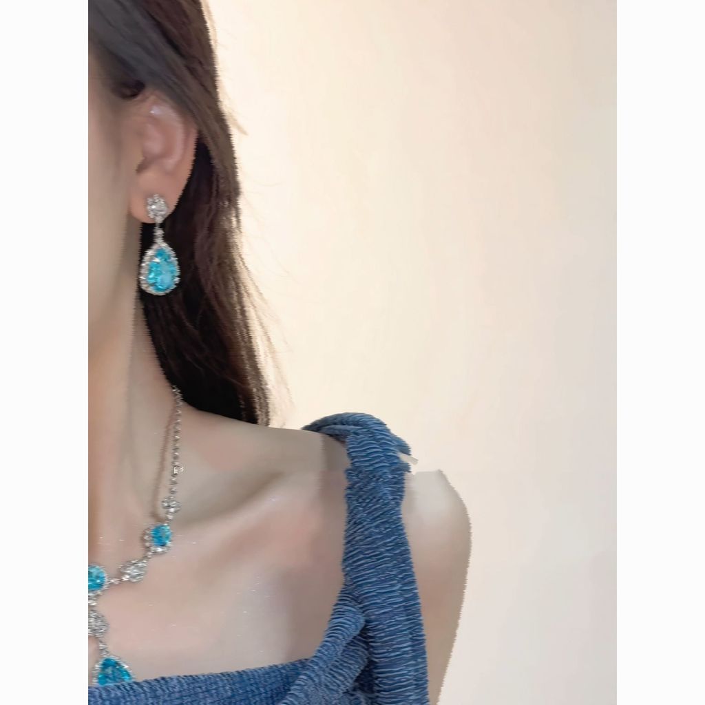 [Ice Sea Blue Star] Blue Water Drop Diamond Necklace ชุดราตรีหญิงวันเกิดหรูหรา High-End Clavicle Cha