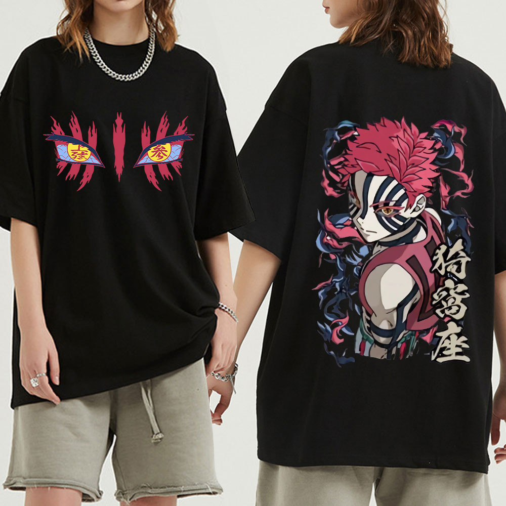 เสื้อยืดAkaza Demon Slayer ผ้าฝ้ายคอกลมยูนิเซ็กซ์ เสื้ออนิเมะญี่ปุ่น ไซส์ครบถ้วน