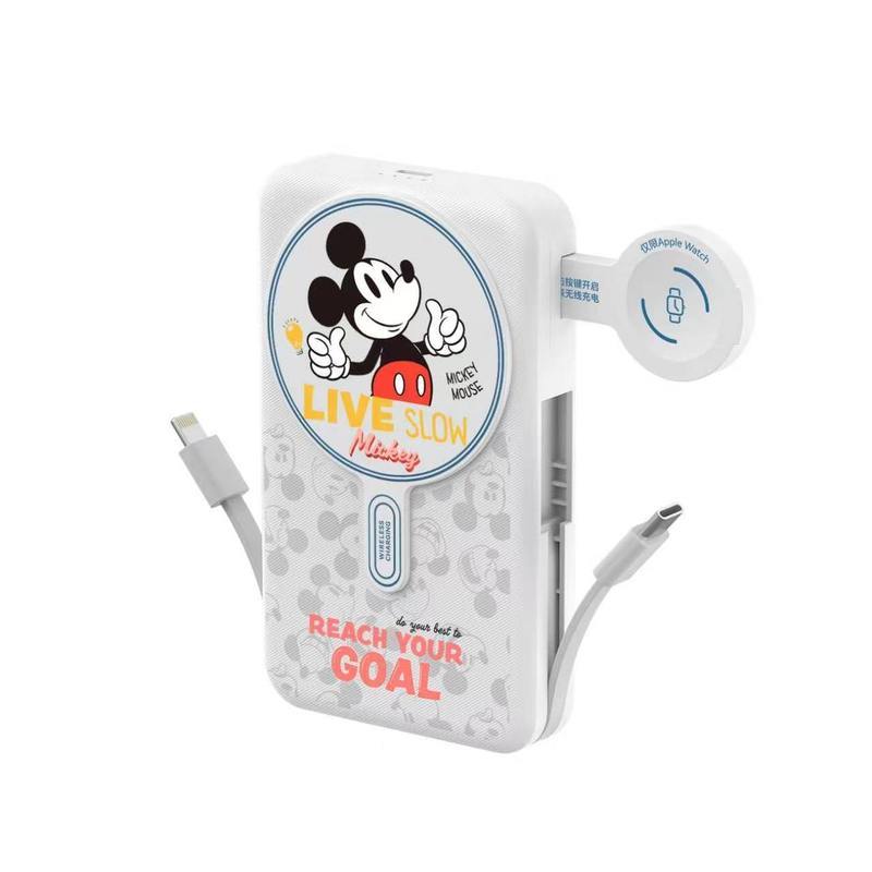 Ideo Disney Mickey สไตล์แม่เหล็กชาร์จไร้สายสมบัติ 1,000mAh Apple Electric Treasure Fast CHARGING น่า