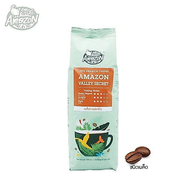 Café Amazon คาเฟ่ อเมซอน เมล็ดกาแฟแท้คั่ว อเมซอน วัลเลย์ซีเคร็ท
 (250g./1ถุง)