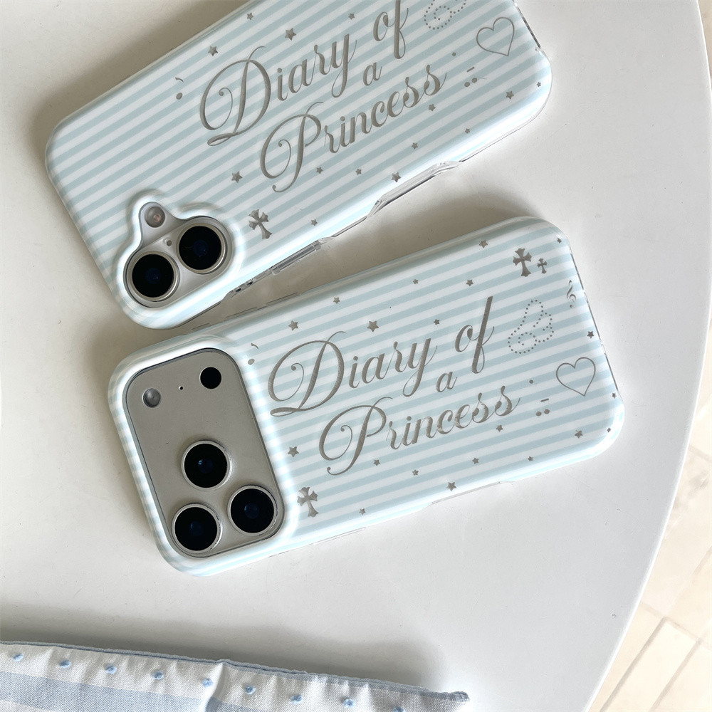 InsเกาหลีBlue and White Stripe Glitterภาษาอังกฤษเคสโทรศัพท์เหมาะสําหรับiPhone 17 Promax iPhone 17Pro Soft 17 ใหม่ 15 Pro All Inclusive 16 ProMax Anti Dropฝาครอบป้องกัน
