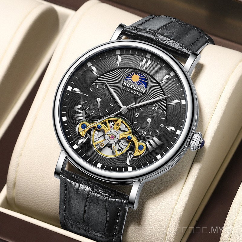 KIMSDUN นาฬิกาแบรนด์ K-2030A อัตโนมัตินาฬิกา Hollow Tourbillon Sun Moon Star นาฬิกาผู้ชายกันน้ํา