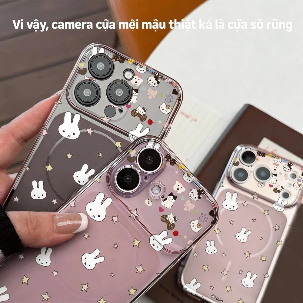 For iPhone เคสไอโฟน ดาวและกระต่าย 11 12 13 14 15 16 17 PLUS B4PRO MAX X XS เปลือกที่เรียบง่าย MAX XR 7/8PLUS