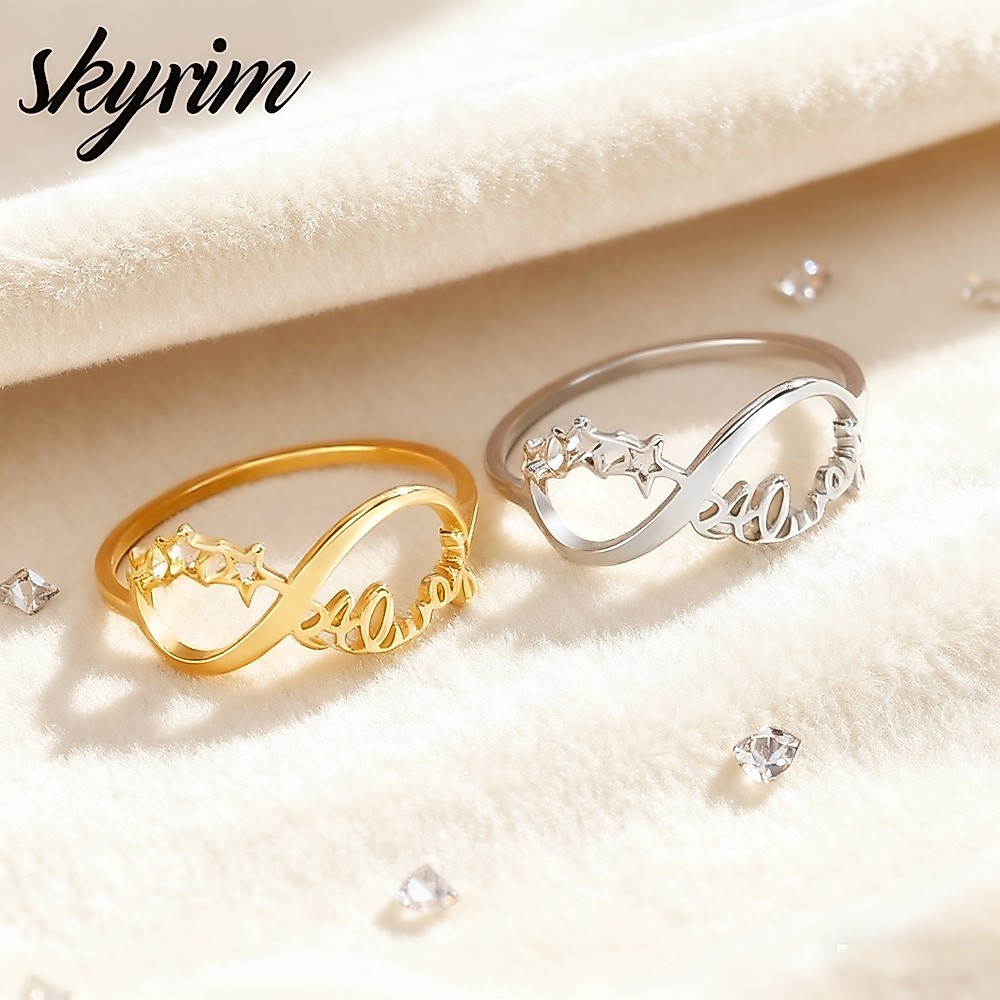 SKYRIM แหวนผู้หญิงสัญลักษณ์อินฟินิตี้เหล็กไทเทเนียมเครื่องประดับแฟชั่นสแตนเลส