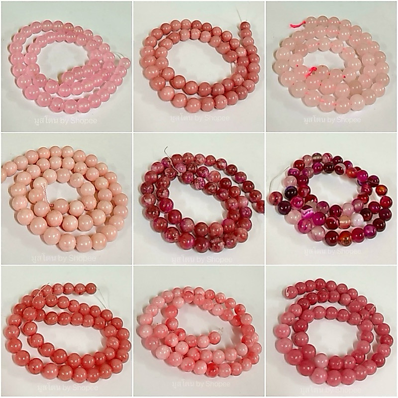 หินนำโชค โรสควอซ สีชมพู 8มิล แบบเส้นยาว (47-48เม็ด) #หินแท้